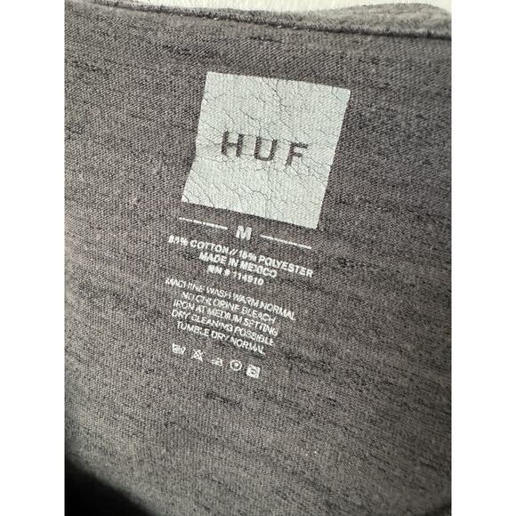 HUF Mens Classic Tee, front pocket with huf logo, back "H"logo, gray, size M - Picture 3 of 7